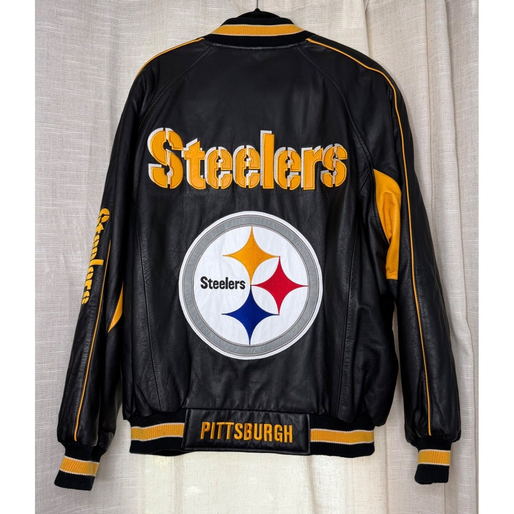 90s Vintage G-III Carl Banks Pittsburgh Steelers Leather Varsity Jacket Men's XL